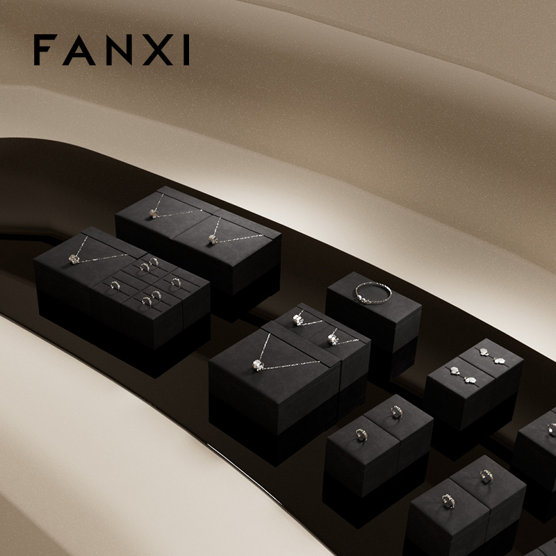 FANXI new arrival wood jewelry display with black microfiber