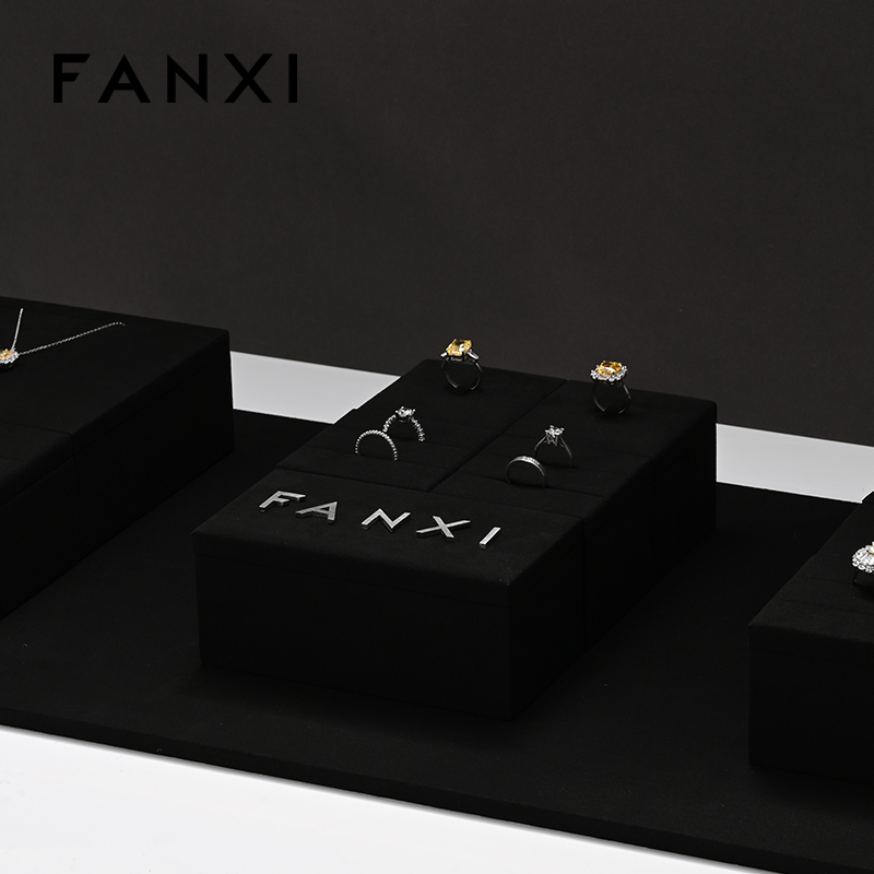 FANXI new arrival wood jewelry display with black microfiber