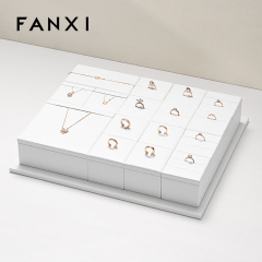 FANXI high quality wooden jewelry display with white PU leather