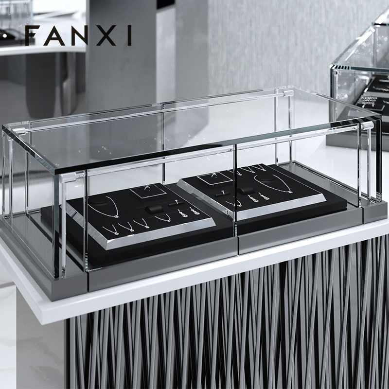 FANXI metal frame with black leather luxury jewelry display set