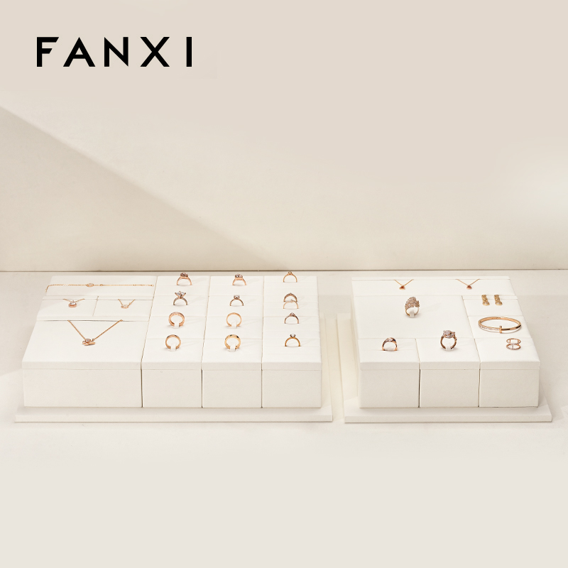 FANXI luxury beige microfiber jewelry display stand set