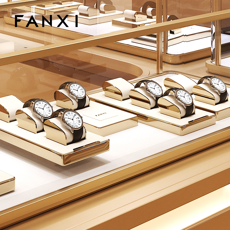 FANXI factory metal frame watch holder with beige leather