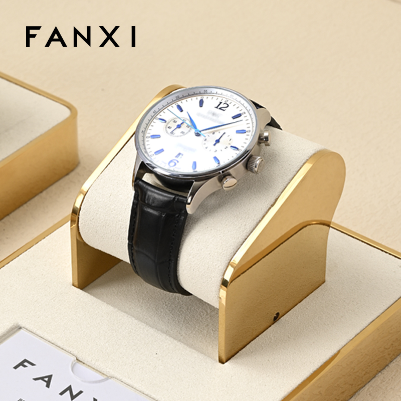 FANXI factory metal frame watch holder with beige leather