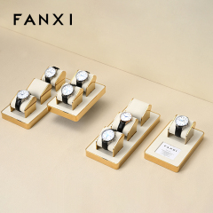 FANXI factory metal frame watch holder with beige leather