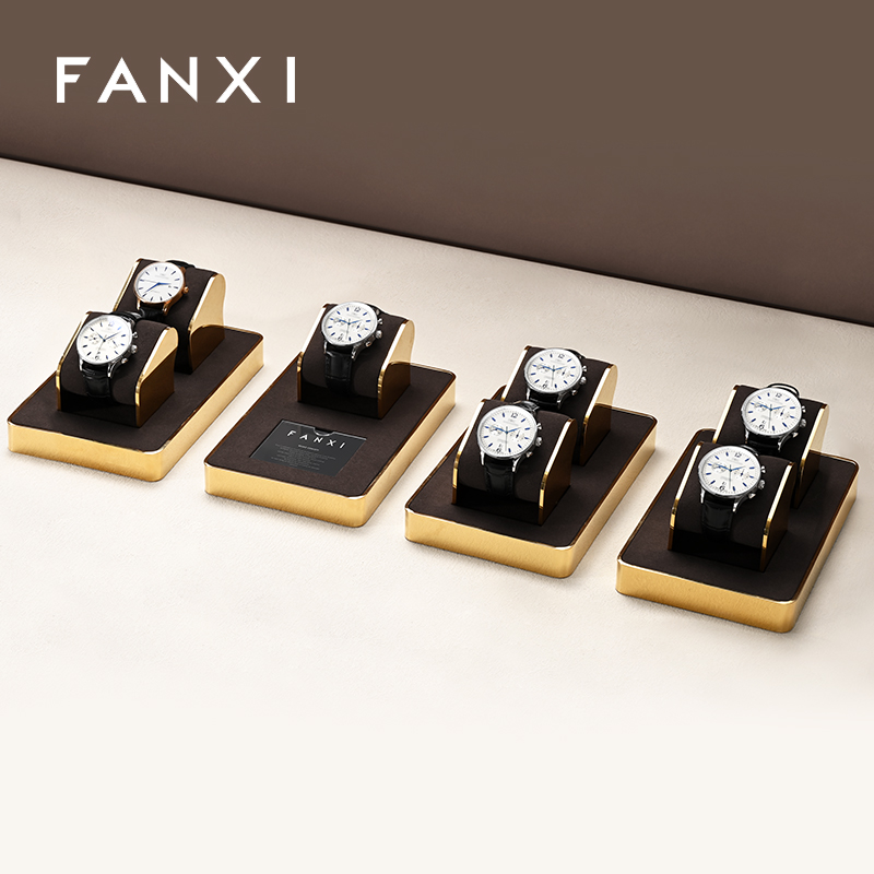 FANXI wholesale metal watch display tray with black pu leather