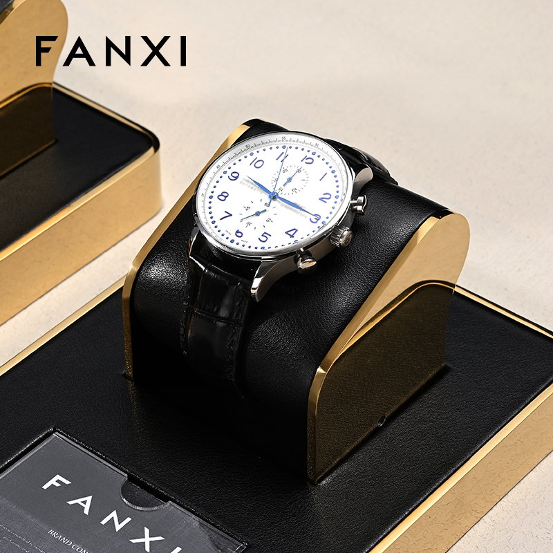 FANXI factory metal frame watch stand display holder with black leather