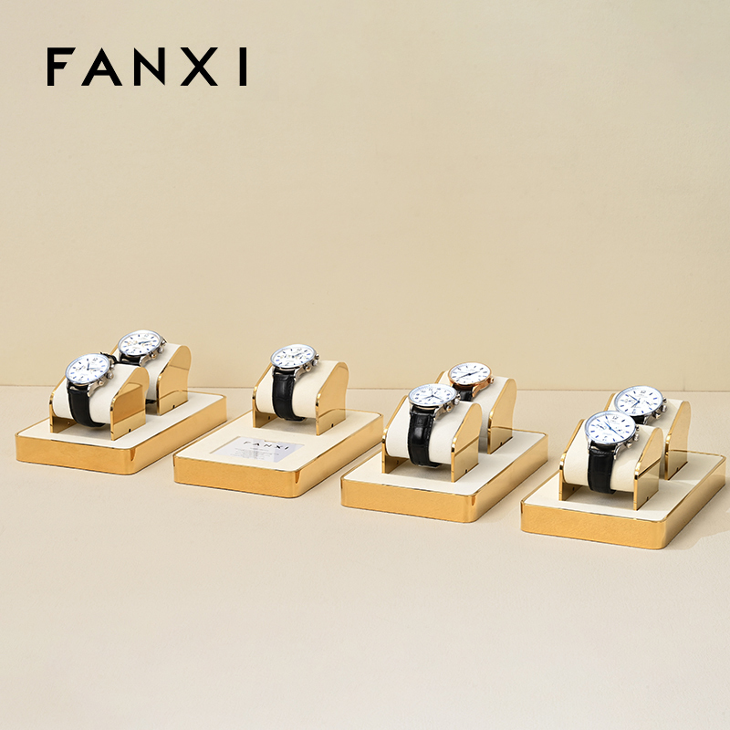 FANXI factory metal frame watch holder with beige leather