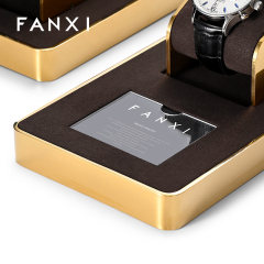 FANXI wholesale metal watch display tray with black pu leather