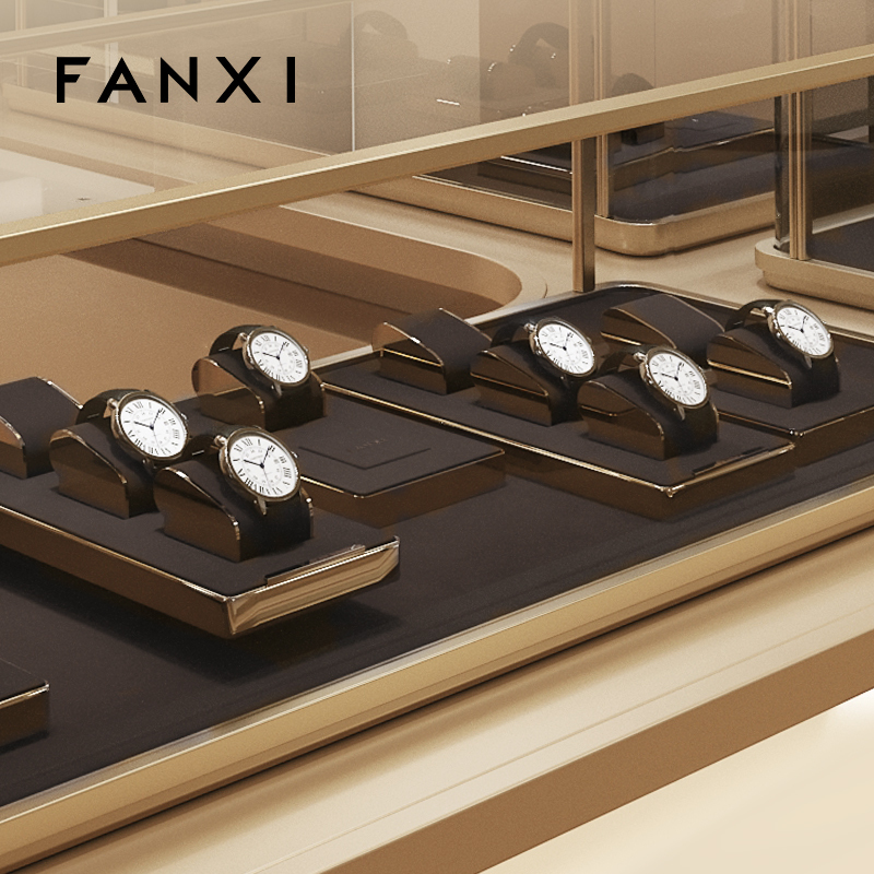 FANXI wholesale metal watch display tray with black pu leather