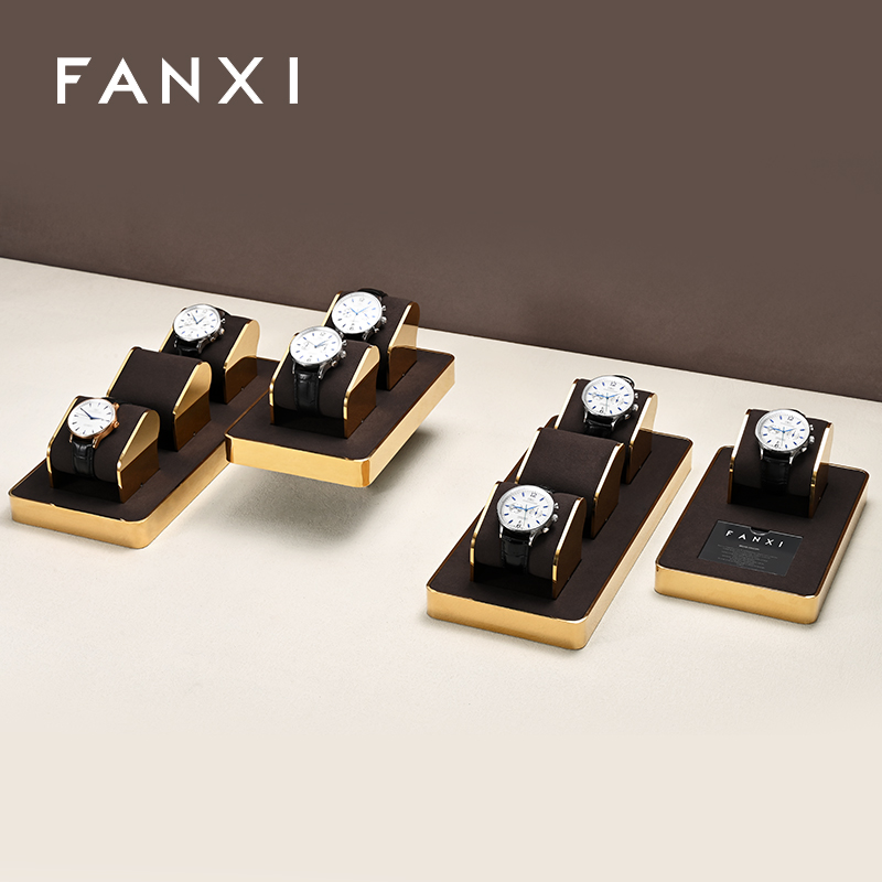 FANXI wholesale metal watch display tray with black pu leather