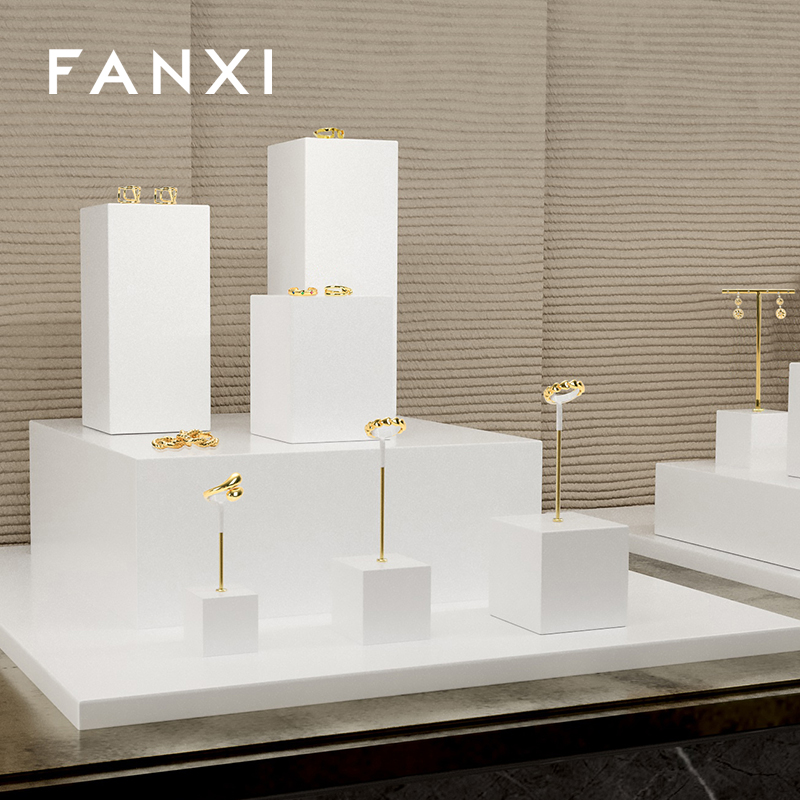 FANXI factory customize white colour wooden jewelry display