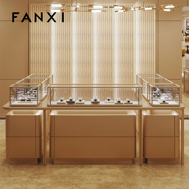 FANXI factory metal frame watch stand with white leather