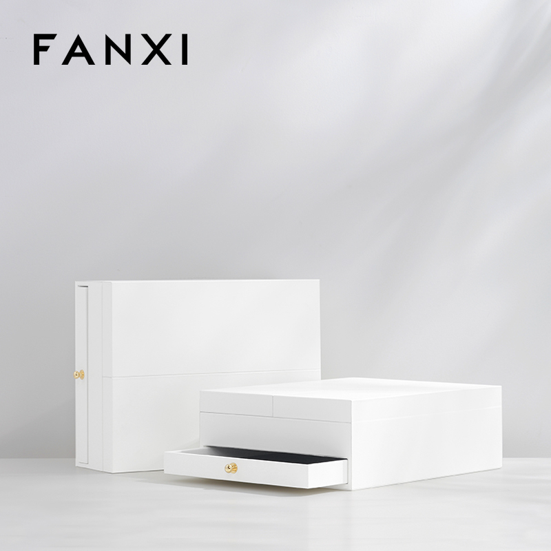 FANXI high quality white leather jewelry box with logo