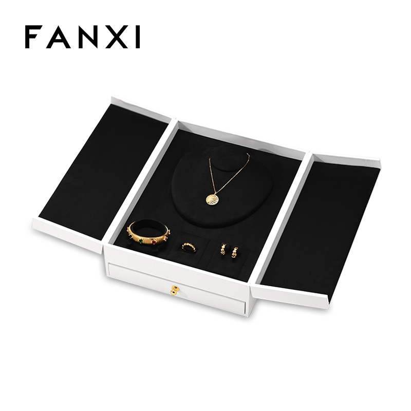 FANXI high quality white leather jewelry box with logo