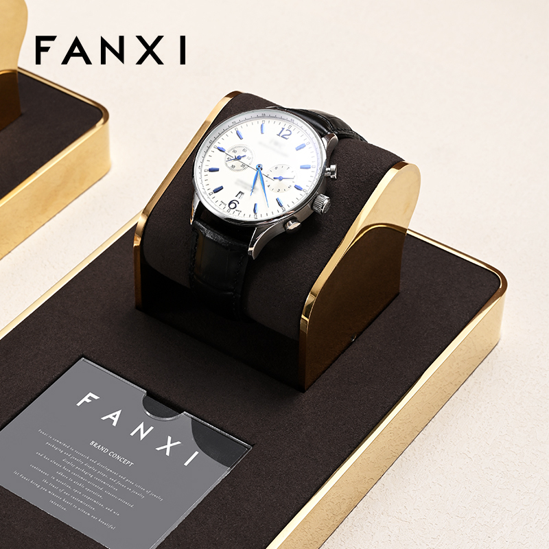 FANXI wholesale metal watch display tray with black pu leather