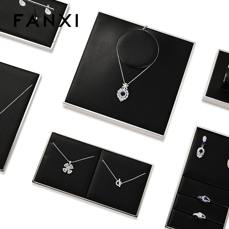 FANXI new arrival metal frame jewellery display set with black PU leather