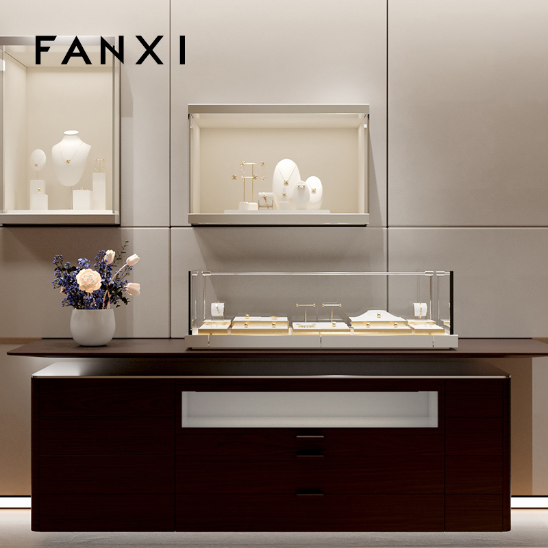 FANXI luxury metal frame jewelry stand with white PU leather