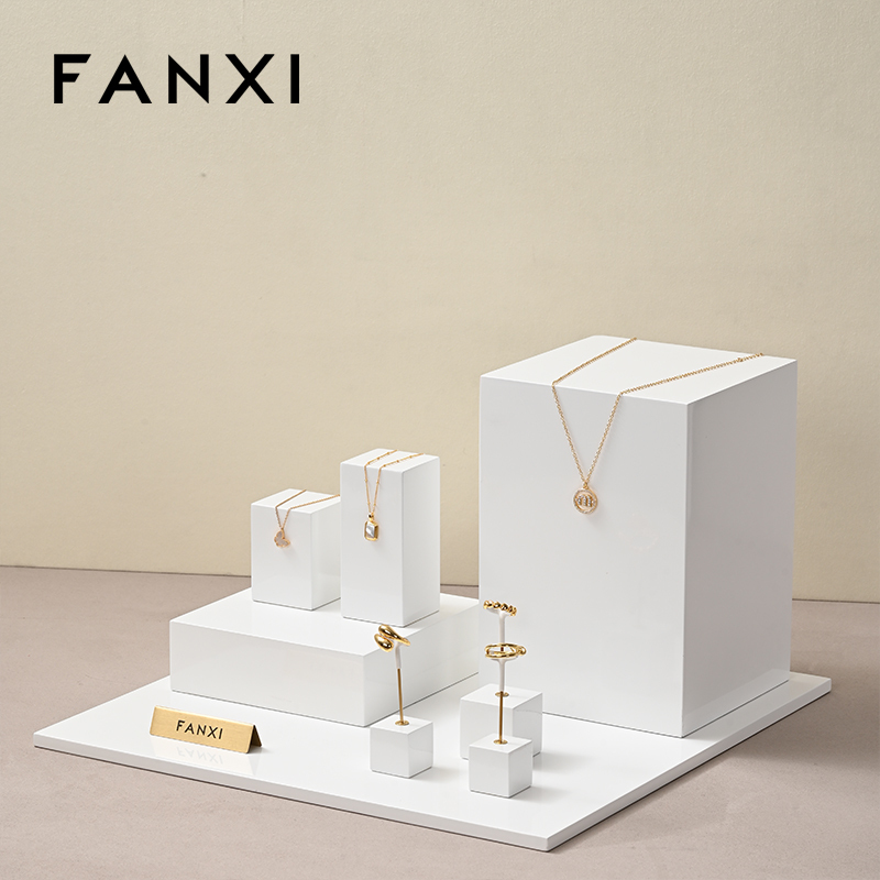 FANXI factory customize white colour wooden jewelry display