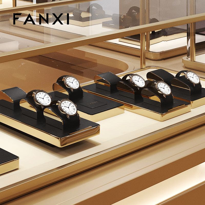 FANXI factory metal frame watch stand display holder with black leather