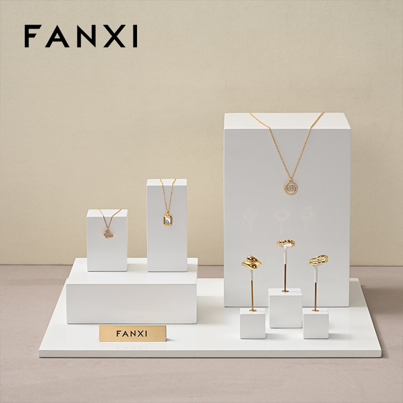 FANXI factory customize white colour wooden jewelry display