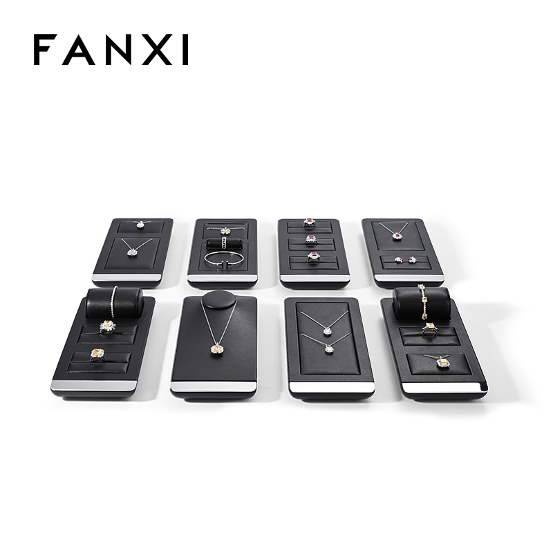 FANXI custom black colour leather window jewelry display with metal frame