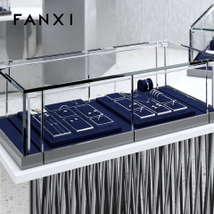 FANXI new arrival blue microfiber jewelry exhibitor with smoonth matel