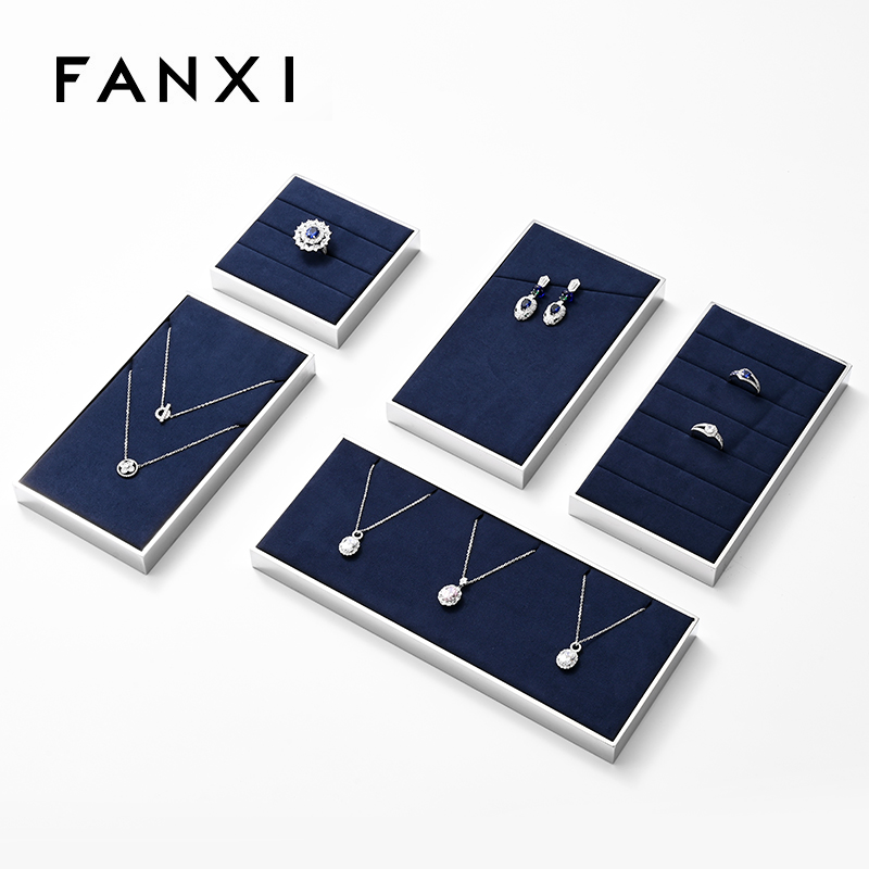 FANXI new arrival blue microfiber jewelry exhibitor with smoonth matel