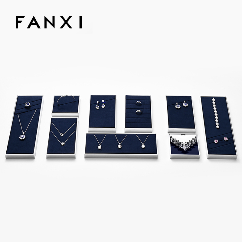 FANXI new arrival blue microfiber jewelry exhibitor with smoonth matel