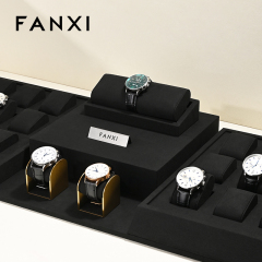 FANXI luxury black microfiber wrist watch display with metal stand