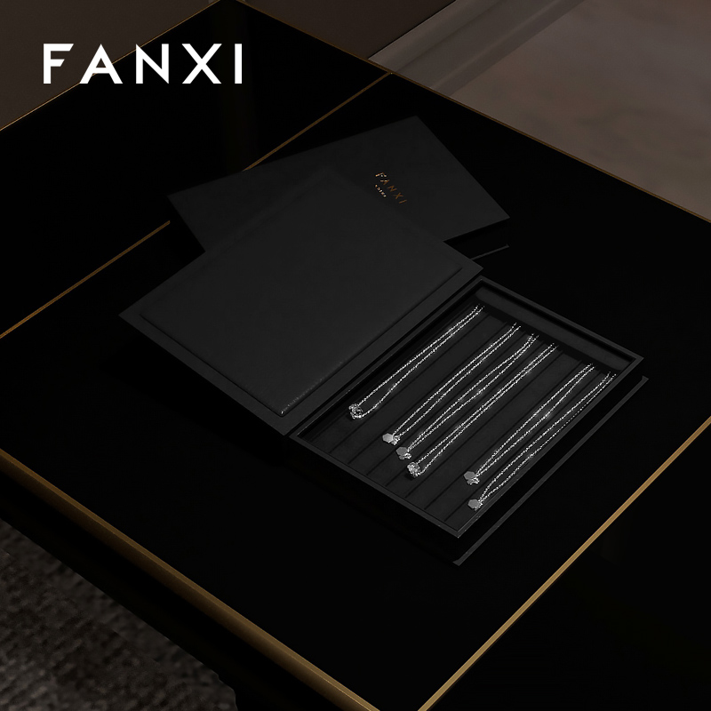 FANXI high quality black colour jewelry display trays with microfiber inside