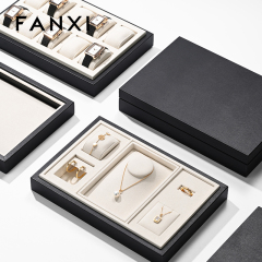 FANXI factory black frame jewellery display tray with beige microfiber inside