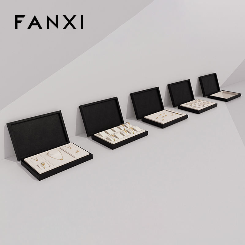 FANXI factory black frame jewellery display tray with beige microfiber inside