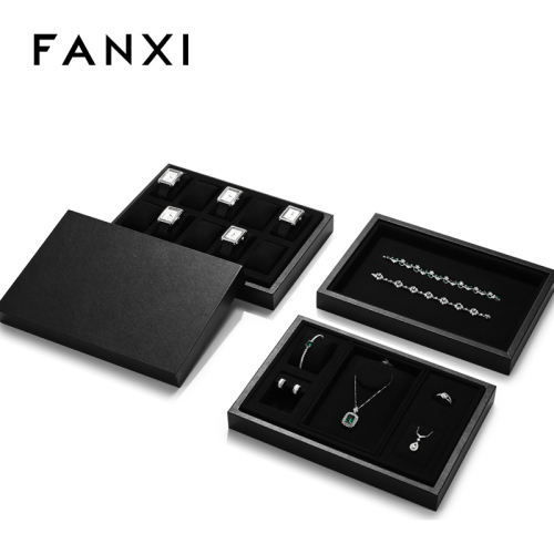 FANXI high end jewellery display stand with black colour microfiber and leather