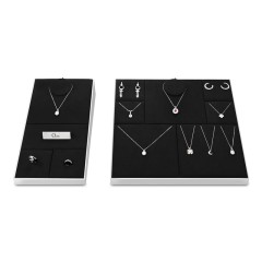 FANXI hot sale black colour microfiber jewellery display set with smooth metal