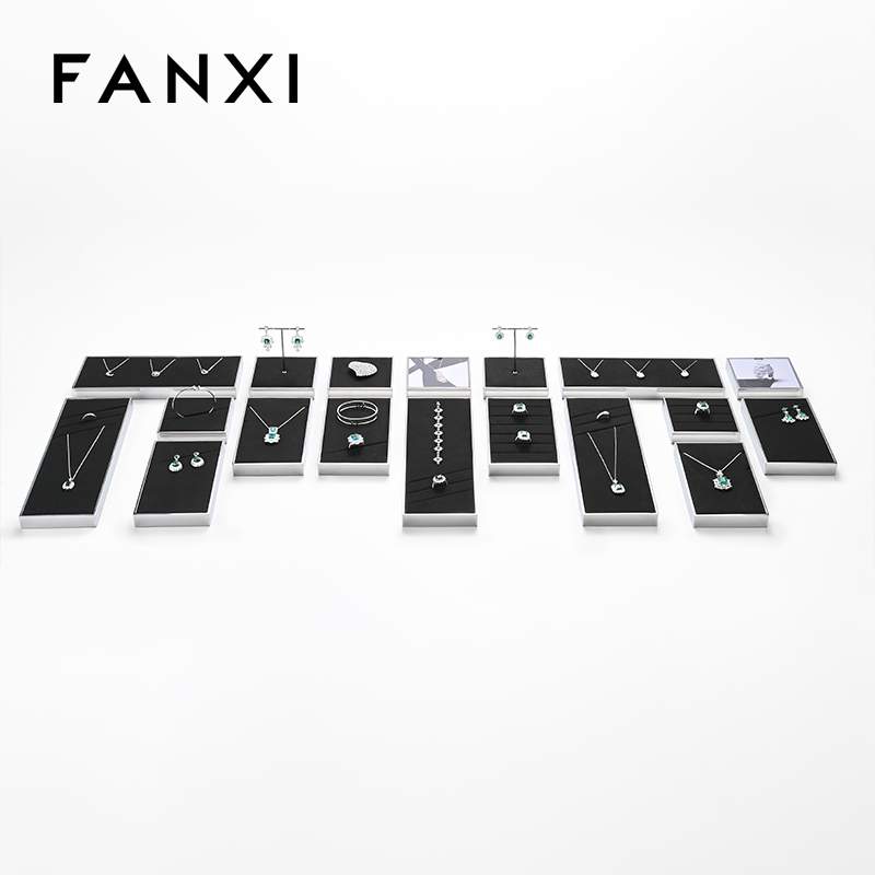 FANXI luxury black microfiber jewelry display stand with metal frame