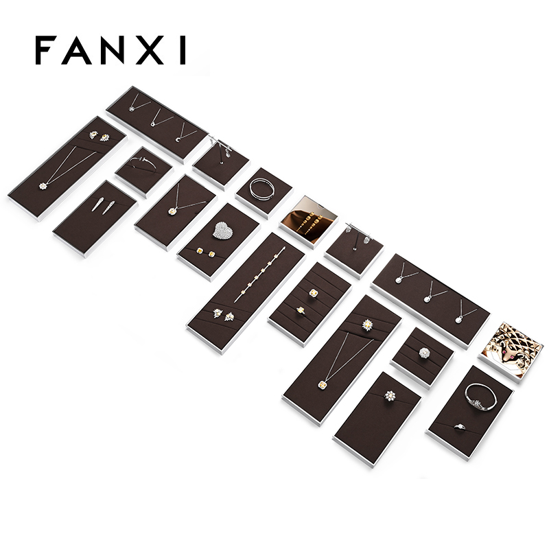 FANXI luxury brown colour microfiber jewelry exhibitors with glossy metal