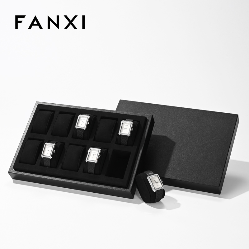 FANXI high end jewellery display stand with black colour microfiber and leather