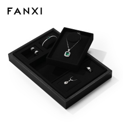 FANXI high end jewellery display stand with black colour microfiber and leather