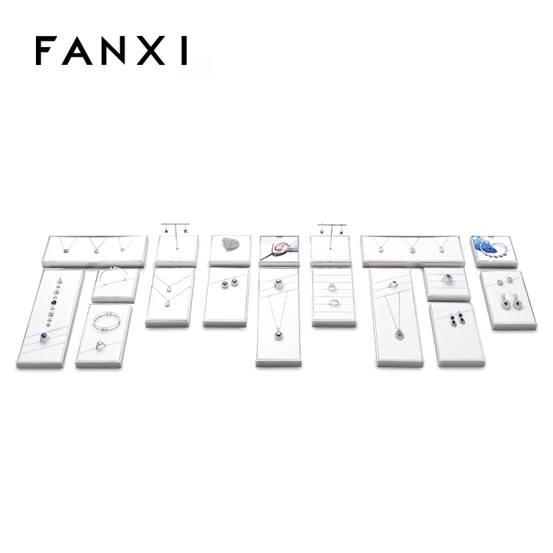 FANXI luxury white microfiber jewelry display stand with smooth metal