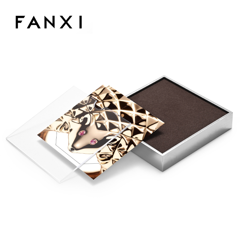 FANXI luxury brown colour microfiber jewelry exhibitors with glossy metal