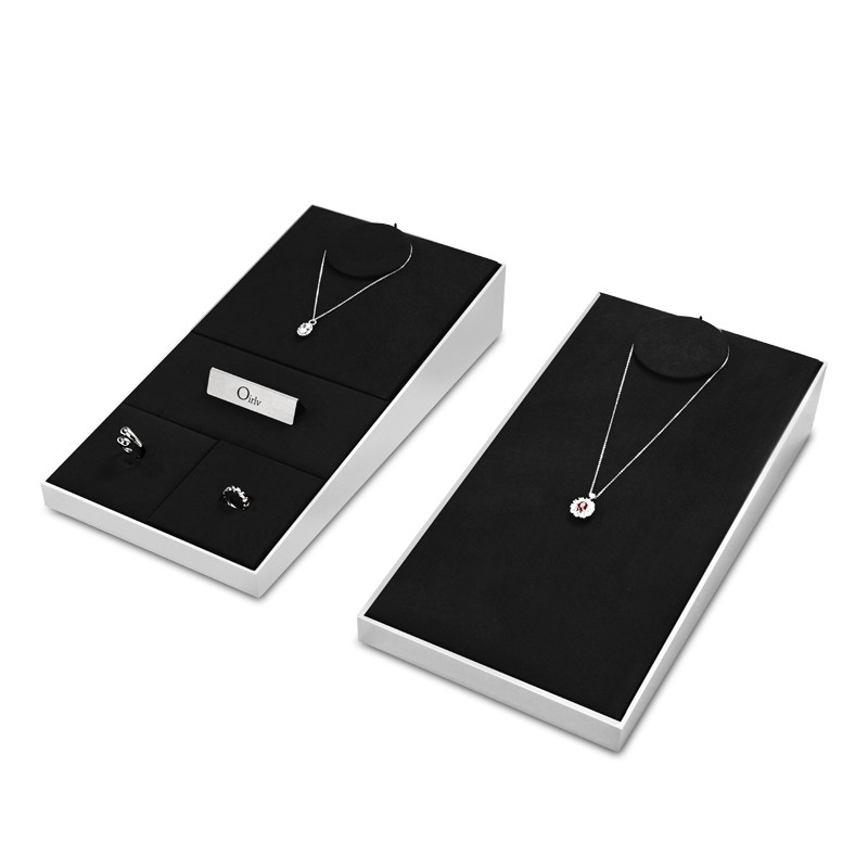 FANXI hot sale black colour microfiber jewellery display set with smooth metal