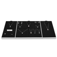 FANXI hot sale black colour microfiber jewellery display set with smooth metal