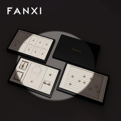 FANXI factory black frame jewellery display tray with beige microfiber inside