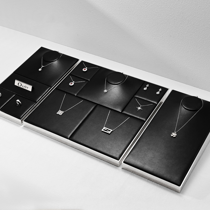 FANXI hot sale black PU leather jewelry display with mirror metal frame