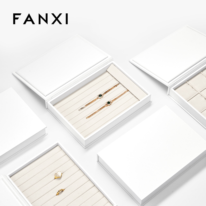 FANXI custom stackable jewelry tray with cream microfiber inside