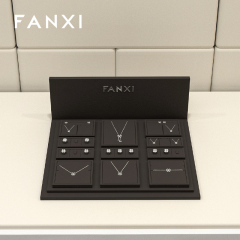 FANXI wholesale wooden jewellery display set wrapped with brown microfiber