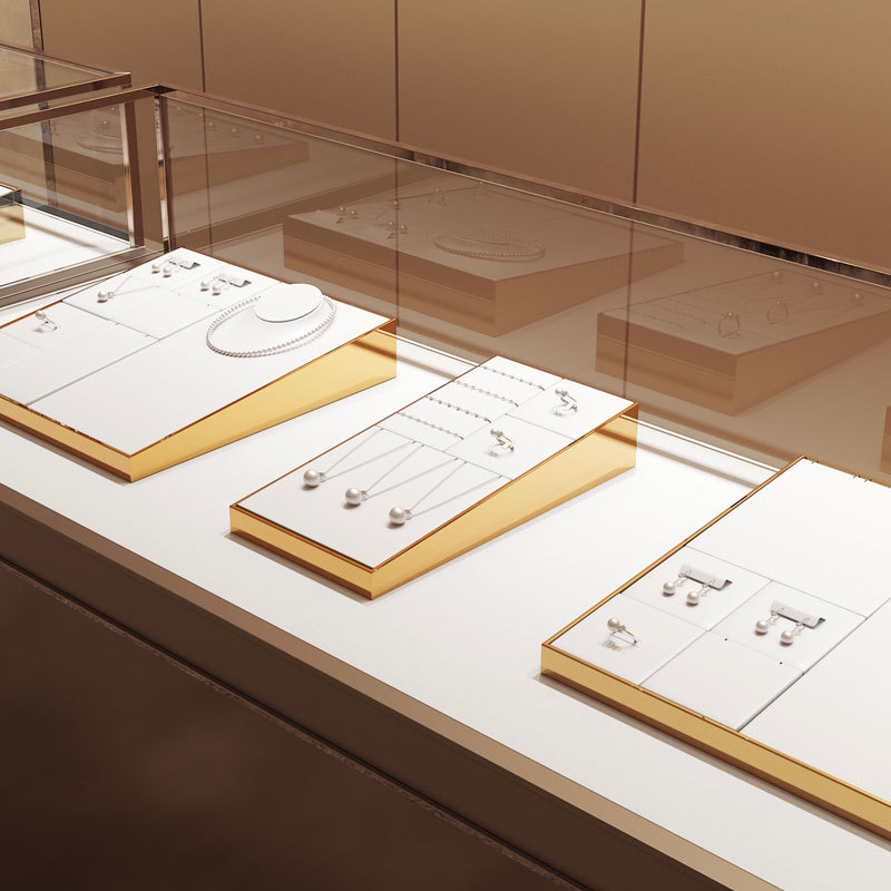 FANXI custom high quality white PU leather jewelry display with smooth stainless steel