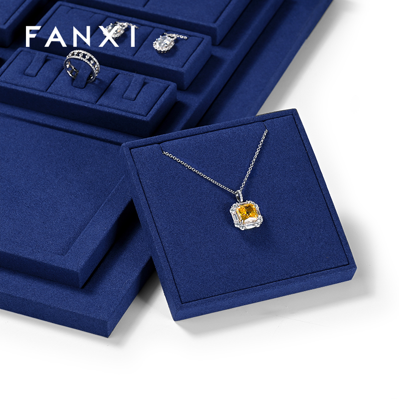 FANXI luxury wooden jewelry display set with blue microfiber