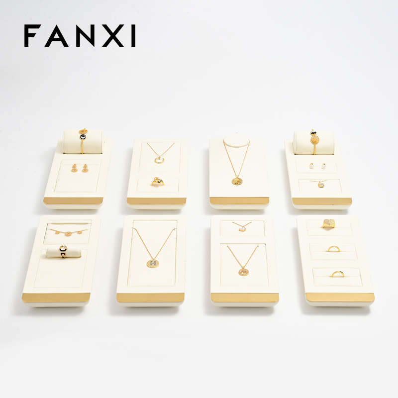 FANXI high end beige microfiber jewelry display stand with metal