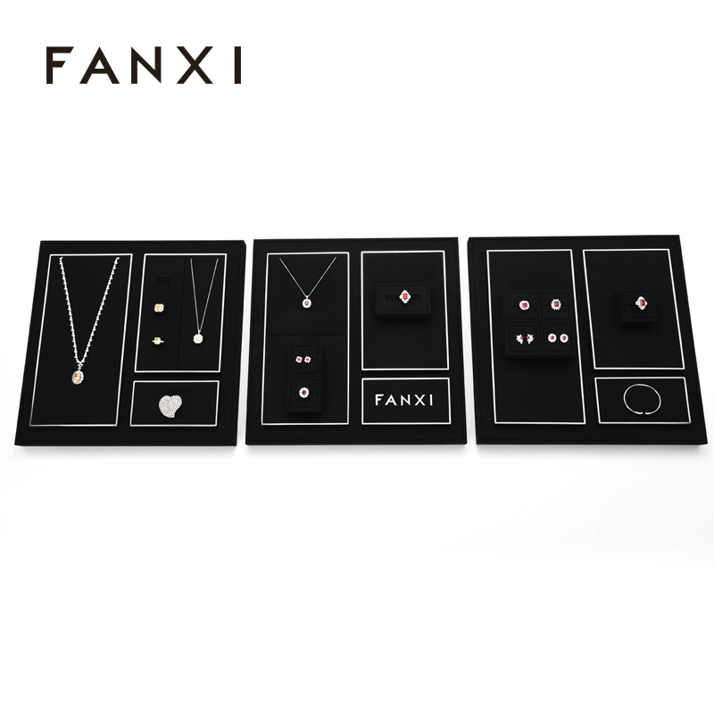 FANXI factory black microfiber jewelry display set with shining metal